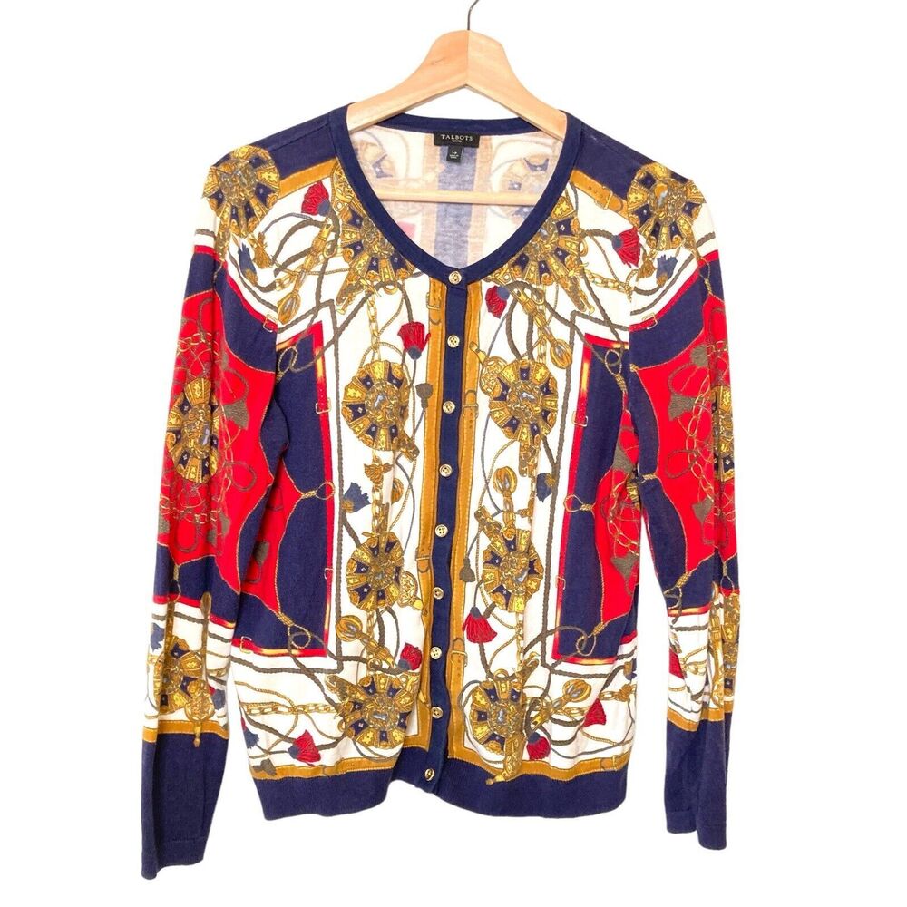 Talbots Status Print Charming Button Cardigan Swe… - image 2